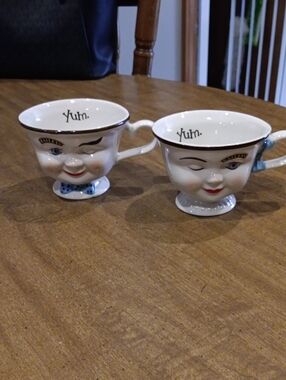 Whimsical Face Ceramic Mug – White with Black Trim